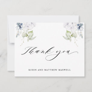 Elegant White and Blue Floral Wedding Thank You Card
