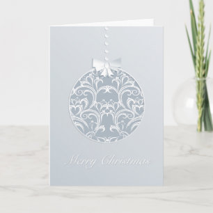 Elegant White And Blue-Grey Christmas Ornament Holiday Card