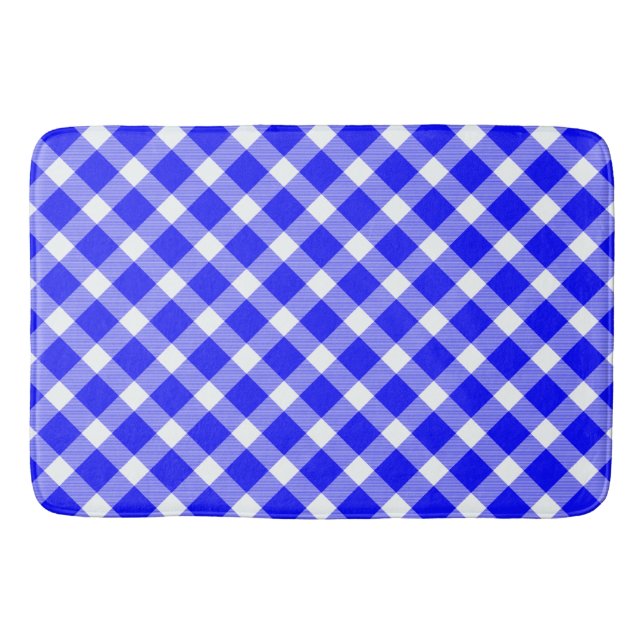Elegant White And Blue Tartan Pattern Table Lamp Bath Mat (Front)