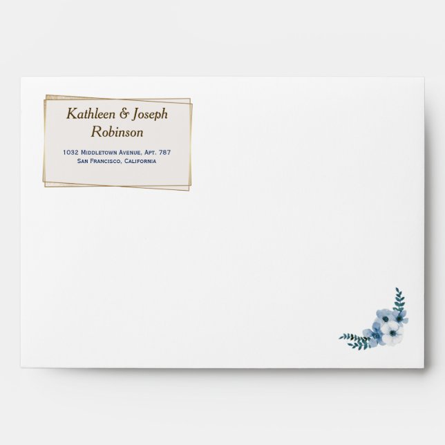 Elegant White and Blue Watercolor Birds Wedding  Envelope (Front)