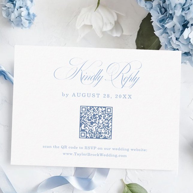 Elegant White and Blue Wedding RSVP Qr Code  Enclosure Card (Creator Uploaded)