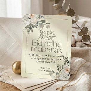 Elegant White and Blush Floral Eid Adha Mubarak Holiday Card