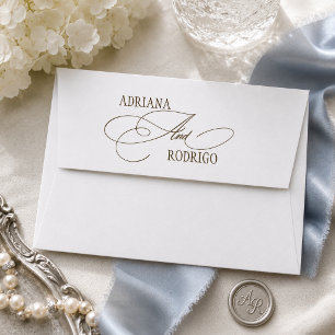 Elegant White and Brown Calligraphy Wedding Envelope