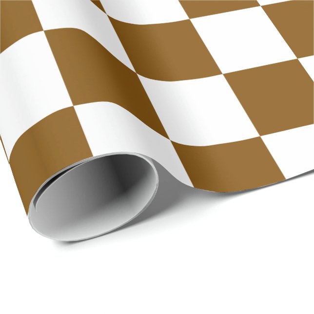 Elegant White and Brown Chequerboard  Wrapping Paper (Roll Corner)
