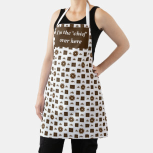 Elegant White and Brown Chequered Pattern Apron