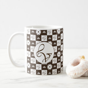 Elegant White and Brown Chequered Pattern Coffee Mug