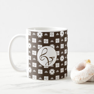 Elegant White and Brown Chequered Pattern Coffee Mug
