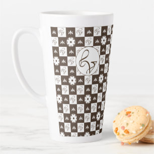 Elegant White and Brown Chequered Pattern Latte Mug