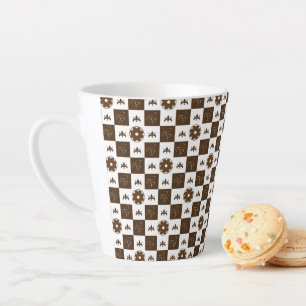 Elegant White and Brown Chequered Pattern Latte Mug