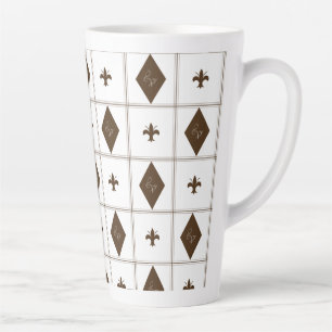 Elegant White and Brown Chequered Pattern Latte Mug