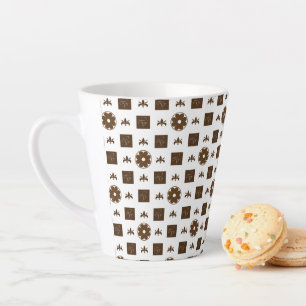 Elegant White and Brown Chequered Pattern Latte Mug