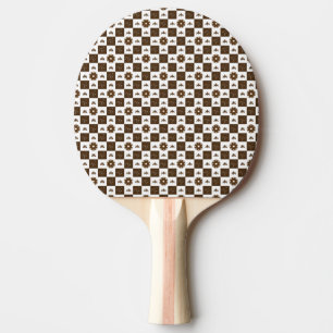 Elegant White and Brown Chequered Pattern Ping Pong Paddle