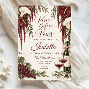 Elegant White and Burgundy vine before vow bridal  Invitation