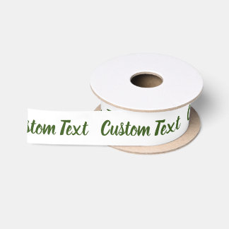 Elegant White and Dark Green Script Text Template Satin Ribbon