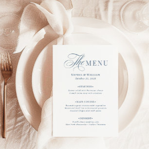Elegant White and Dusty Blue Classic Luxe Menu