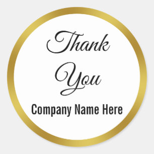 Elegant White and Faux Gold Business Thank You Classic Round Sticker