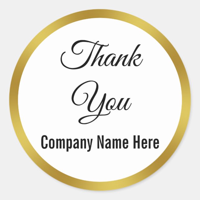 Elegant White and Faux Gold Business Thank You Classic Round Sticker (Front)