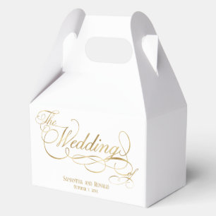 Elegant White and Faux Gold Calligraphy Wedding Favour Box