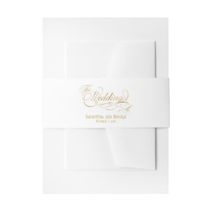 Elegant White and Faux Gold Calligraphy Wedding Invitation Belly Band