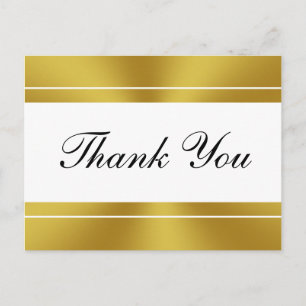Elegant White and Faux Gold Thank You Postcard