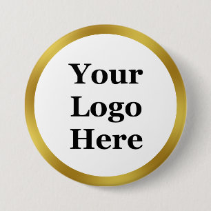 Elegant White and Faux Gold Your Logo Here 7.5 Cm Round Badge