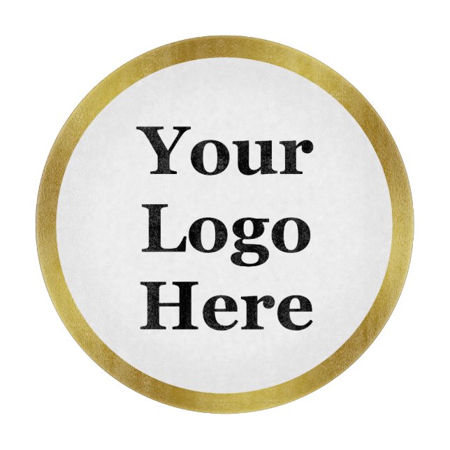 Elegant White and Faux Gold Your Logo Here Cutting Board (Front)