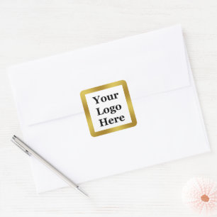Elegant White and Faux Gold Your Logo Here Square Sticker