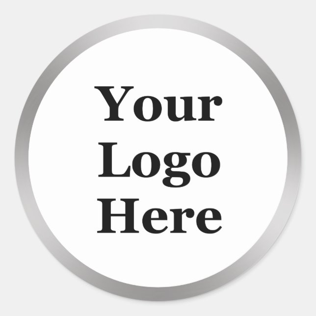 Elegant White and Faux Sliver Your Logo Here Classic Round Sticker (Front)
