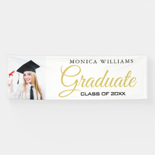 Elegant white and gold 2021 graduate Photo Banner