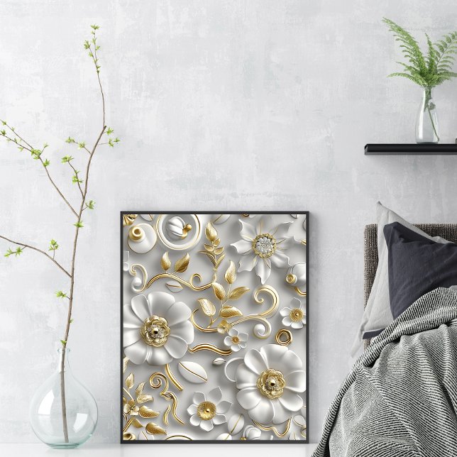 Elegant White and Gold 3D Floral Wall Art  (Creator Uploaded)
