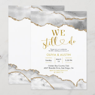 Elegant White and Gold Agate Wedding Anniversary Invitation