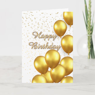 Elegant White and Gold Balloon Birthday Card