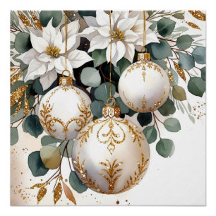 Elegant White and Gold Baubles Watercolor Poster