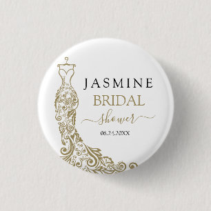 Elegant White and Gold Blush Gown Bridal Shower 3 Cm Round Badge