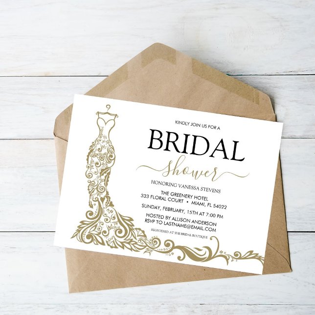 Elegant White and Gold Blush Gown Bridal Shower Invitation (Creator Uploaded)
