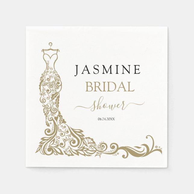 Elegant White and Gold Blush Gown Bridal Shower Napkin (Front)