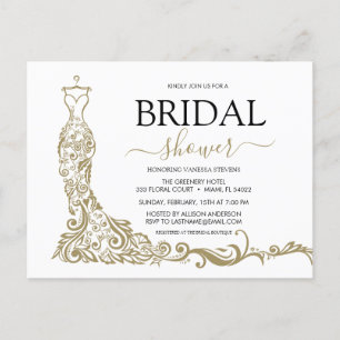Elegant White and Gold Blush Gown Bridal Shower Postcard