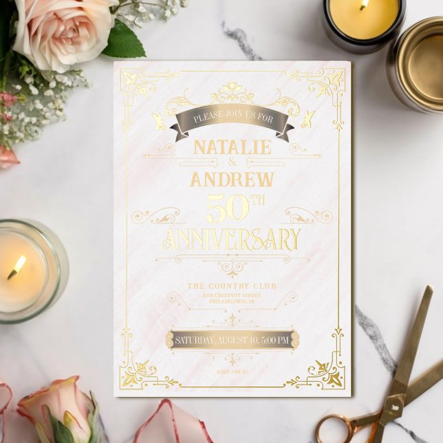 Elegant White and Gold Border Foil Invitation (Creator Uploaded)