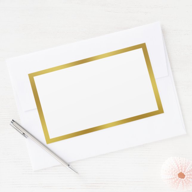 Elegant White and Gold Border Rectangular Sticker (Envelope)