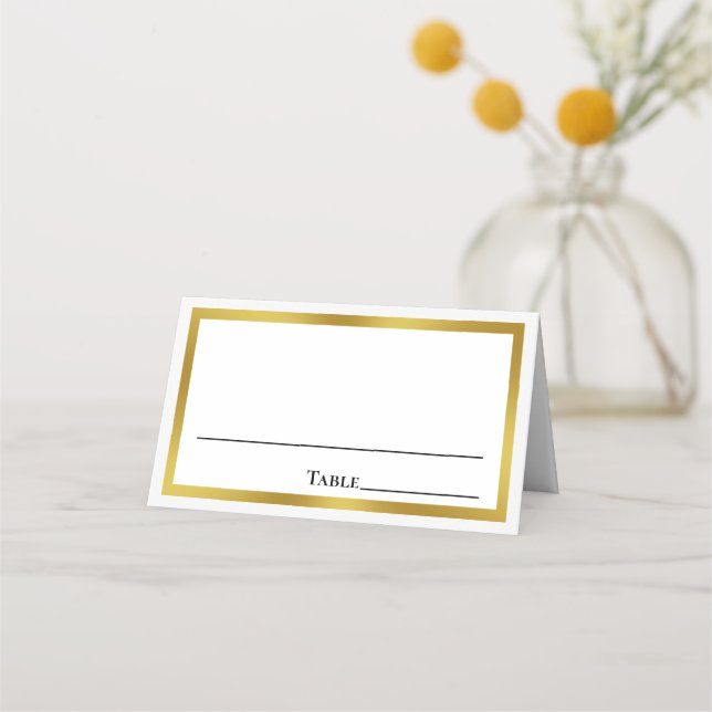 Elegant White and Gold Bride Groom Names Wedding  Place Card (Front)
