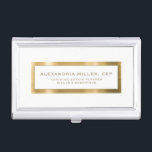 Elegant White and Gold Business Card Holder<br><div class="desc">Keep your business cards organised and stylish with this elegant white and gold estate planning business card case. The case features a brushed gold design with your custom name and title printed on a crisp white background. The slim and sleek design allows for easy storage in your pocket, purse or...</div>