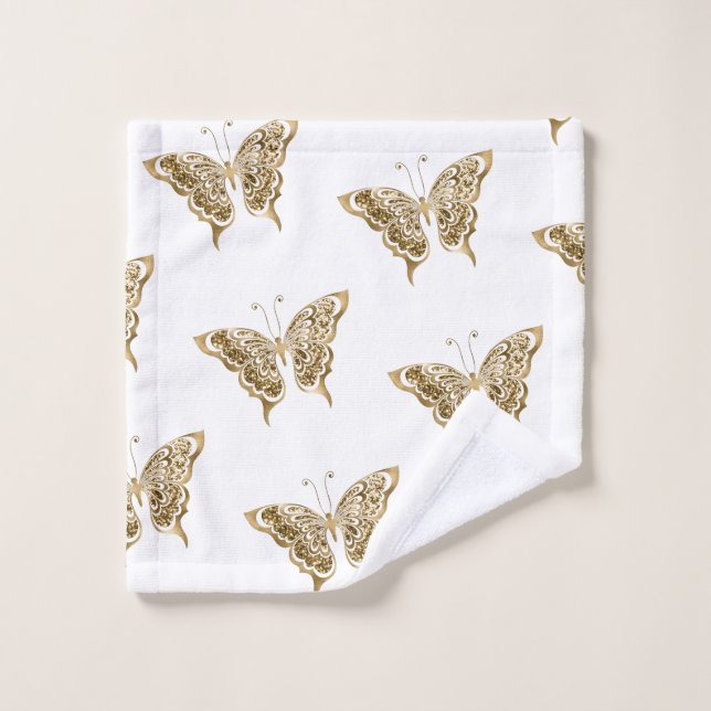 Elegant White and Gold Butterfly Wash Cloth (Wash Cloth)