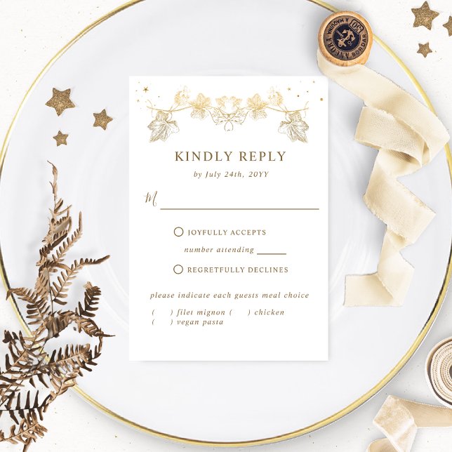 Elegant White and Gold Celestial RSVP with Meals Card (Creator Uploaded)