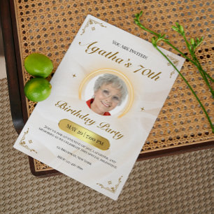 Elegant White And Gold Classic Birthday Party Invitation