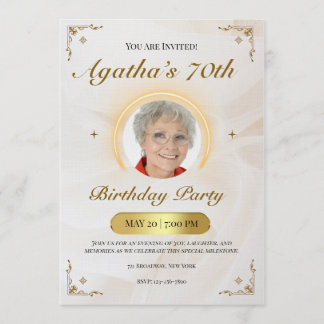Elegant White And Gold Classic Birthday Party Invitation