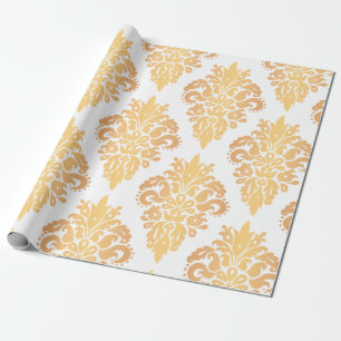 Elegant White and Gold Classic Damask Pattern Wrapping Paper