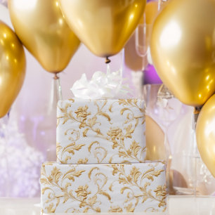  Elegant White and Gold Damask Gift  Wrapping Paper