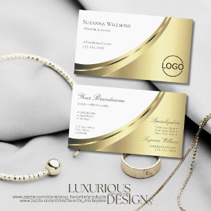 Elegant White and Gold Decor with Logo Luxurious Business Card