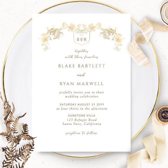 Elegant White and Gold Enchanting Monogram Wedding Invitation (Creator Uploaded)