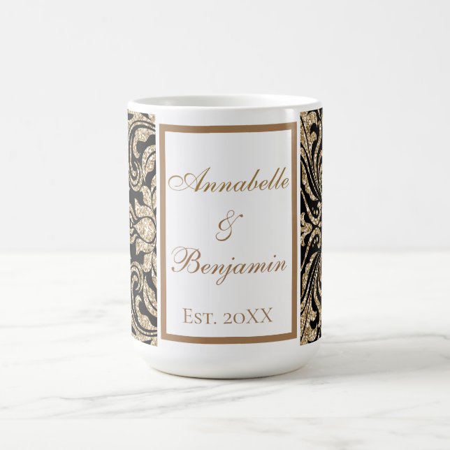 Elegant White and Gold Faux Glitter Wedding Coffee Mug (Center)